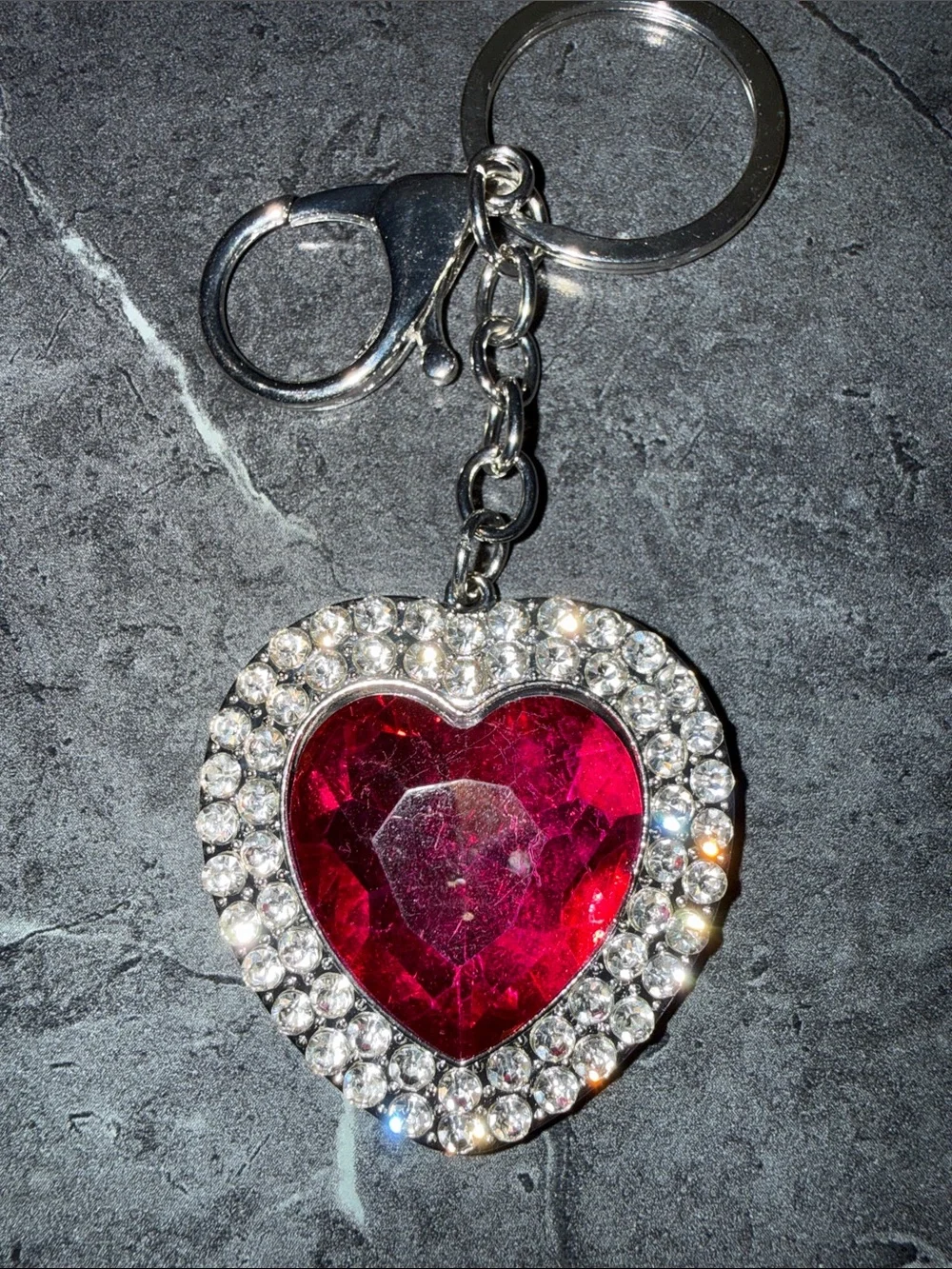 Heart Gem Keychain with Red Crystal Accent